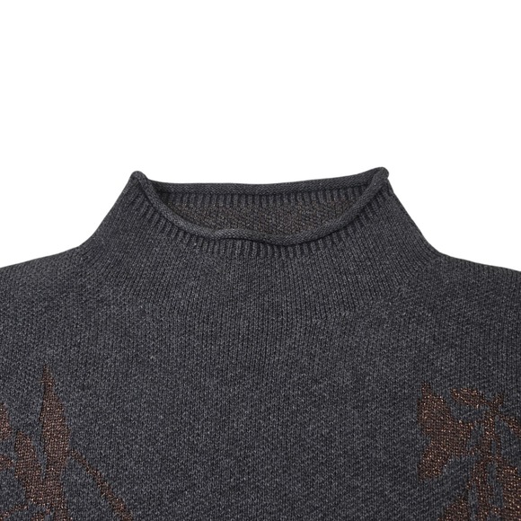 Garnet Hill Sweater Womens XS Gray Gold Floral Wool Blend Turtle Neck Pullover‎ - Picture 7 of 11